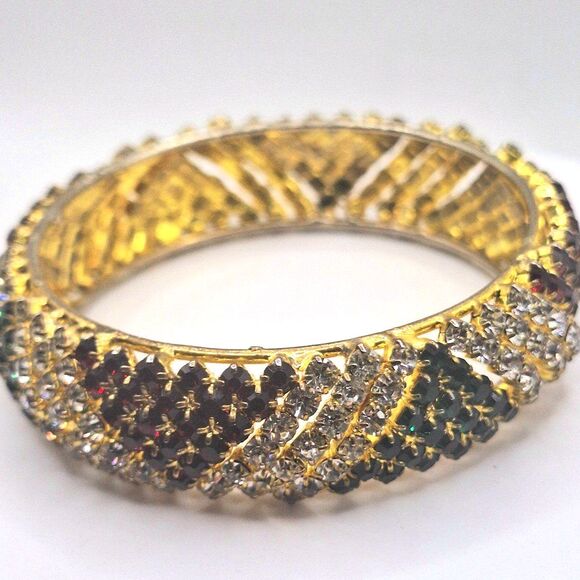 Gorgeous Sparkly Exotic Bangle Bracelet Red, Green, and White Austrian Crystals - Picture 2 of 6